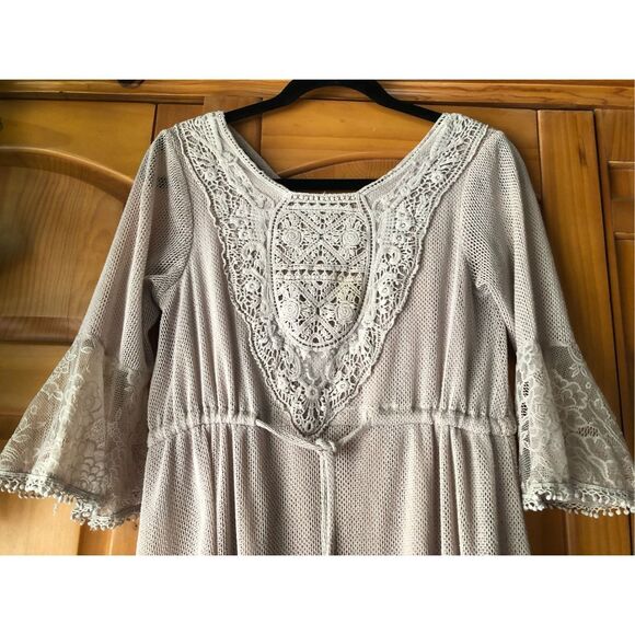Altar’d State Dress Crochet Lace Taupe Peasant Boho Size S - Picture 5 of 11